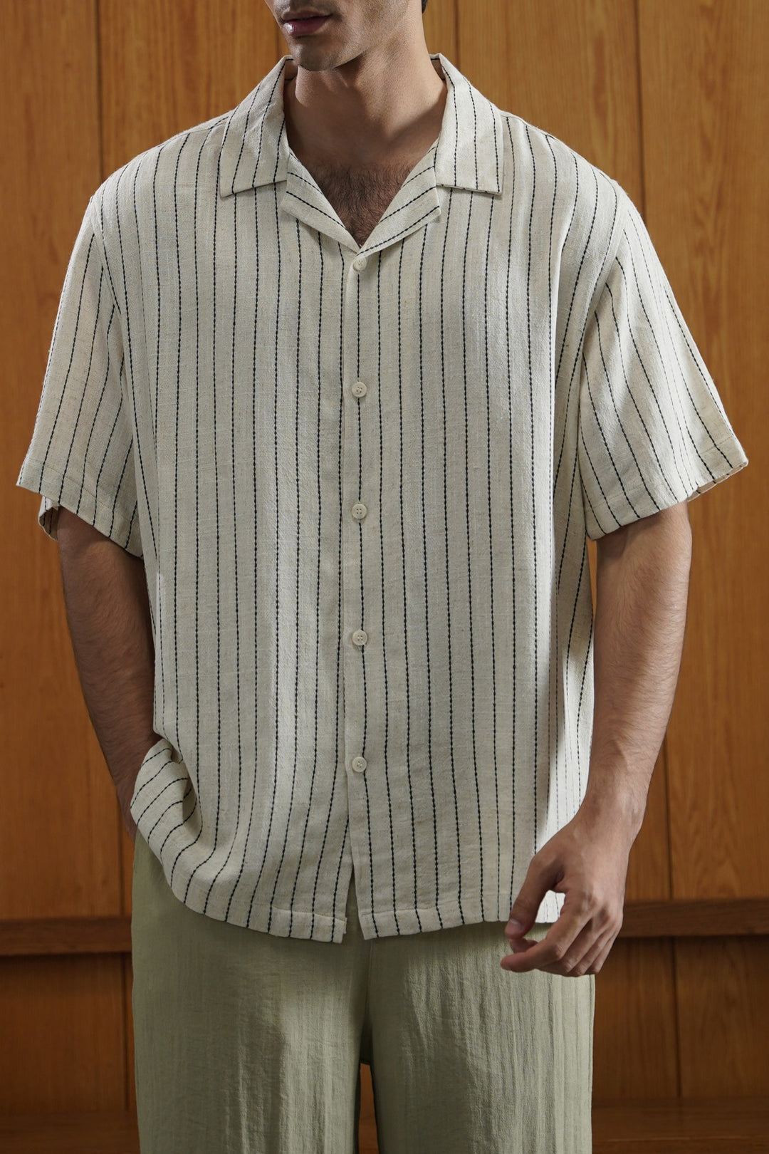 IVORY STRIPED JACQUARD SHIRT