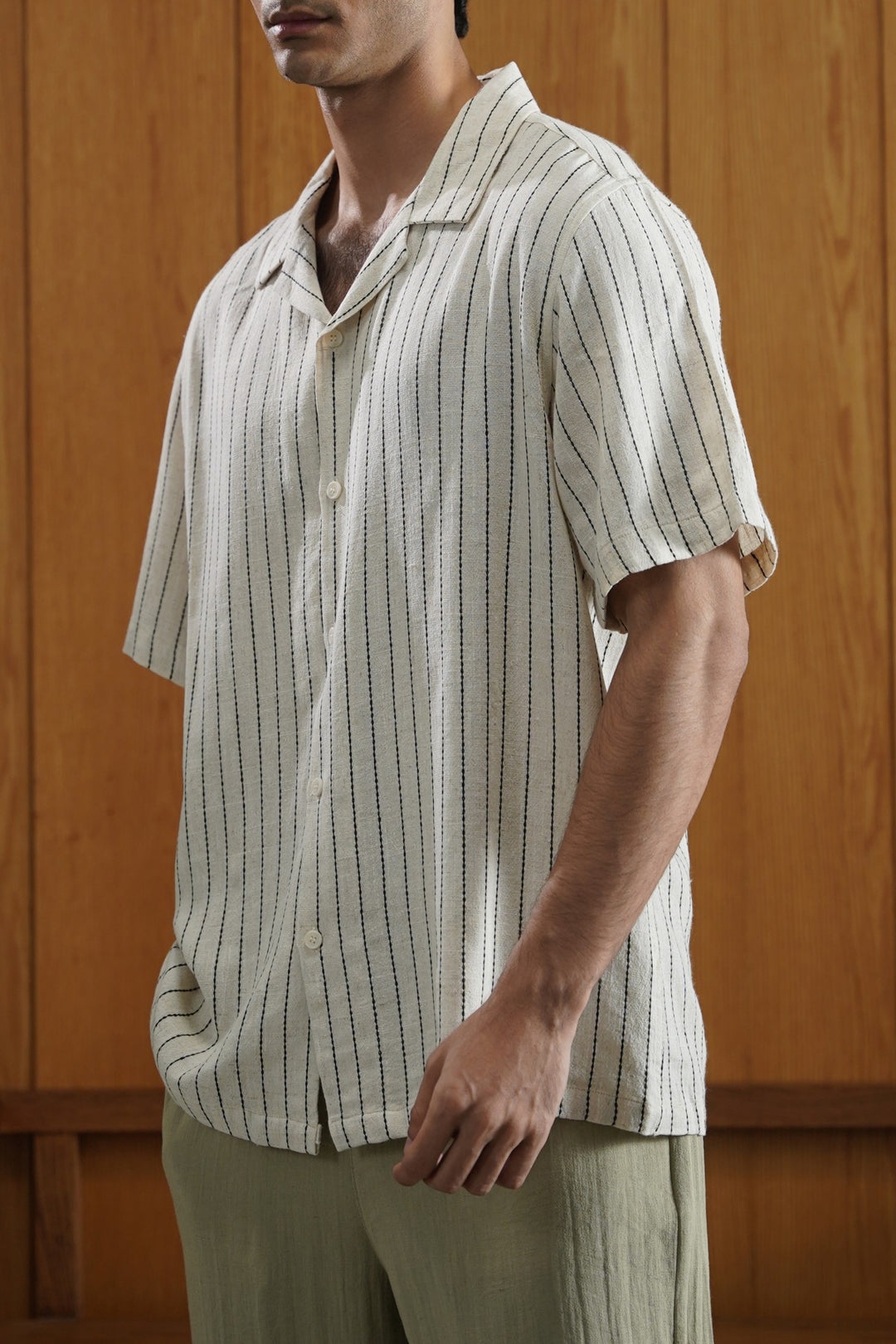 IVORY STRIPED JACQUARD SHIRT