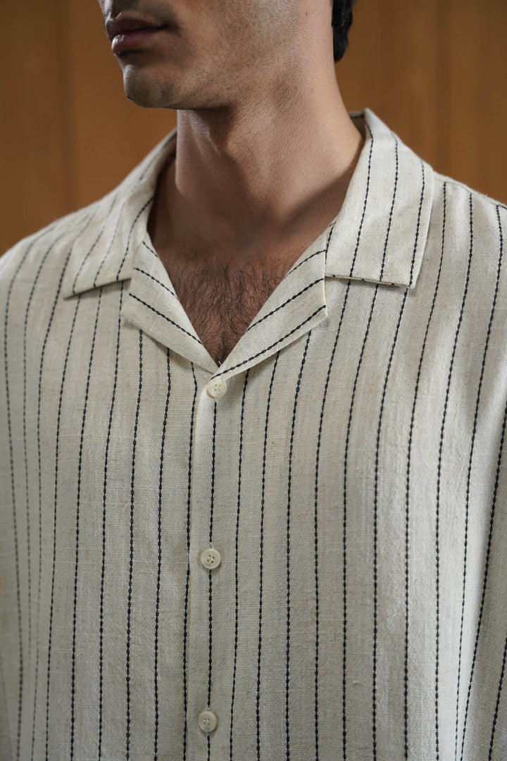 IVORY STRIPED JACQUARD SHIRT
