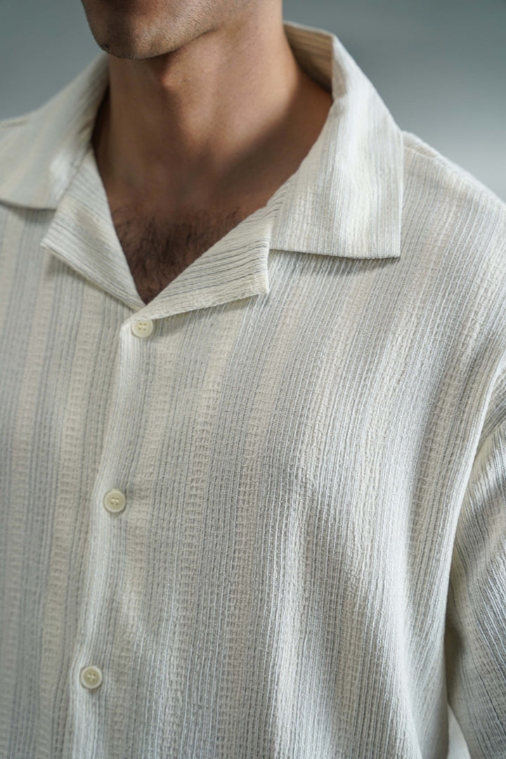 CREAM CRINKLE RESORT COTTON SHIRT