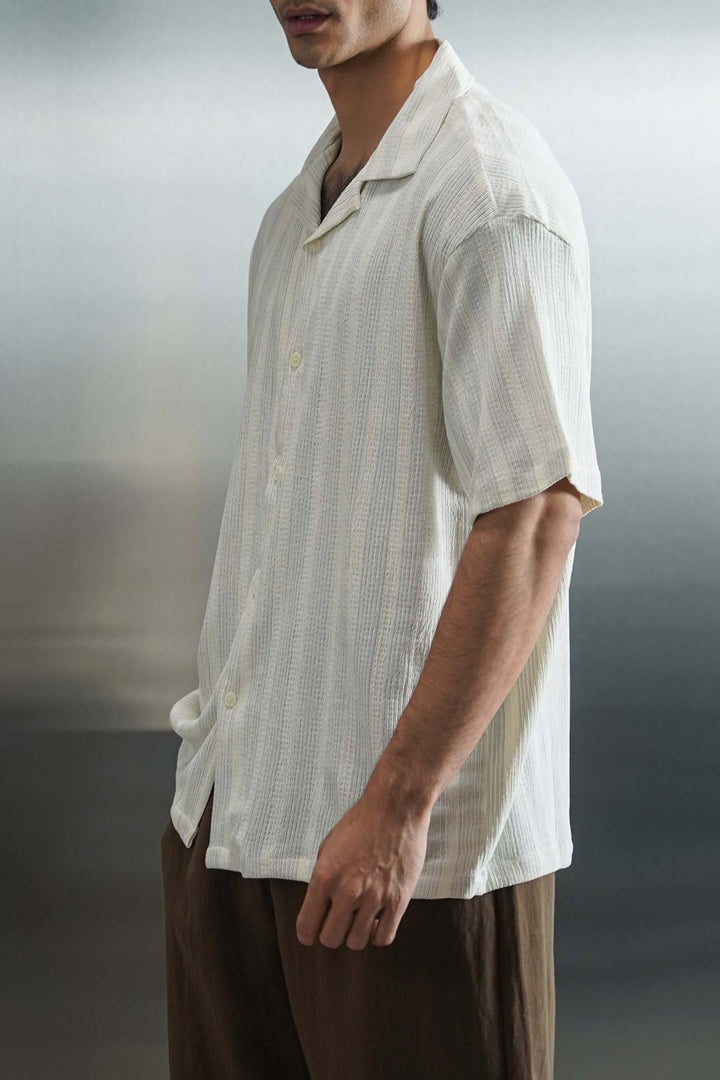 CREAM CRINKLE RESORT COTTON SHIRT