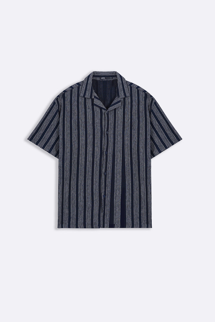 NAVY CRINKLE RESORT COTTON SHIRT