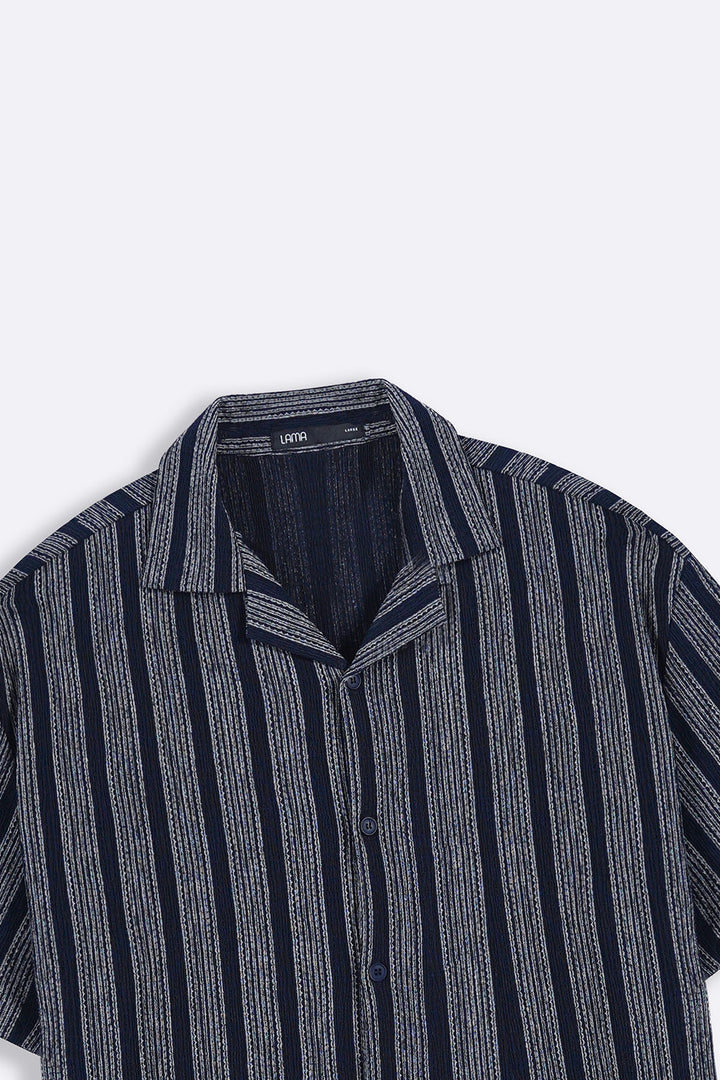 NAVY CRINKLE RESORT COTTON SHIRT