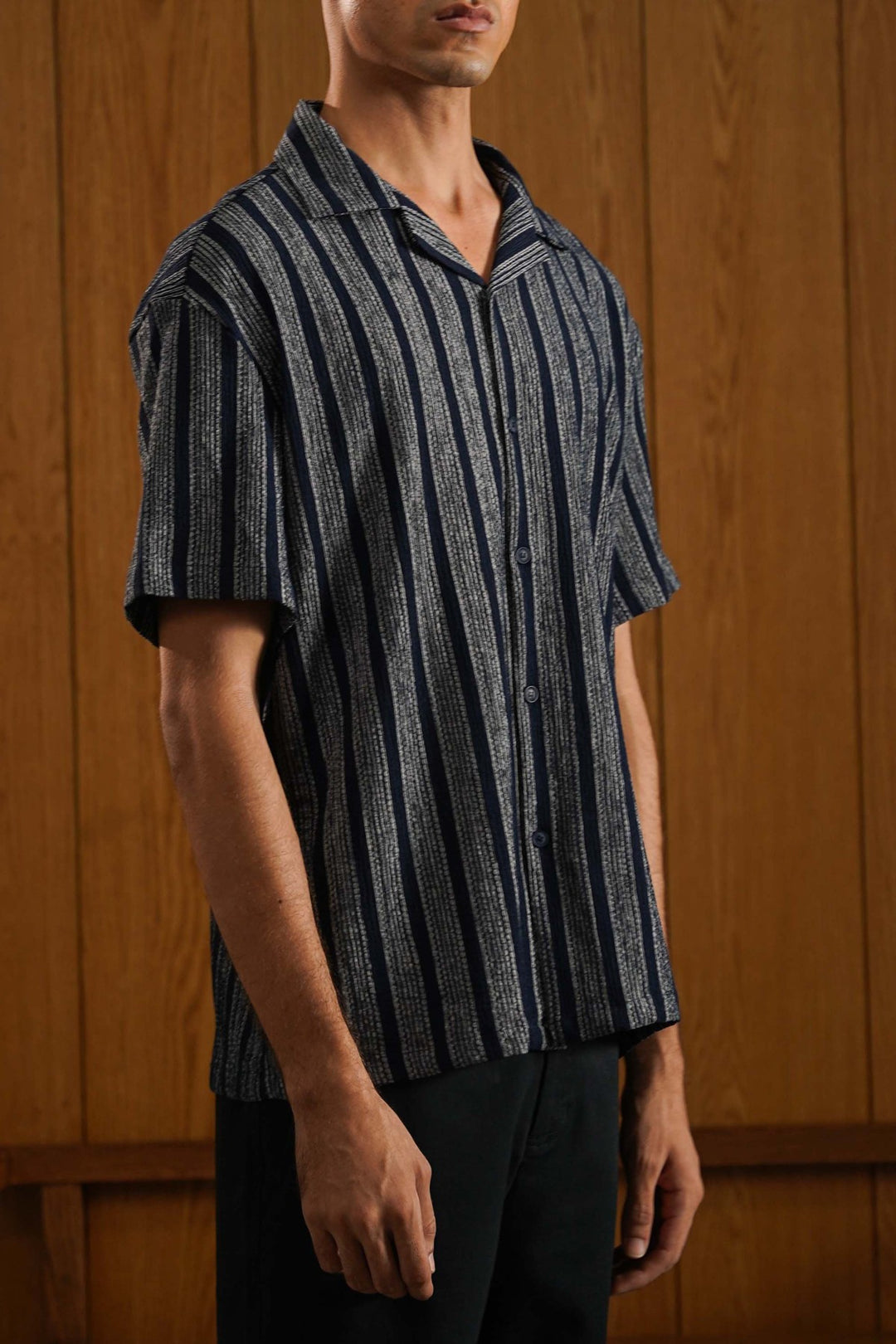 NAVY CRINKLE RESORT COTTON SHIRT