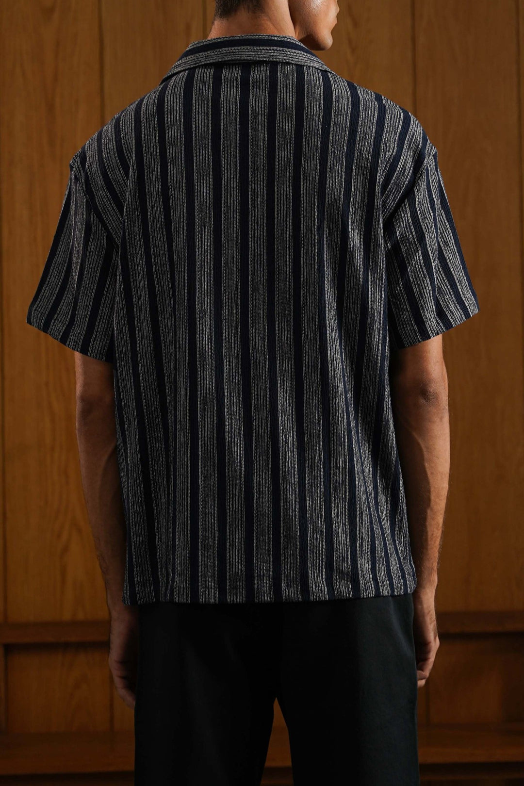 NAVY CRINKLE RESORT COTTON SHIRT