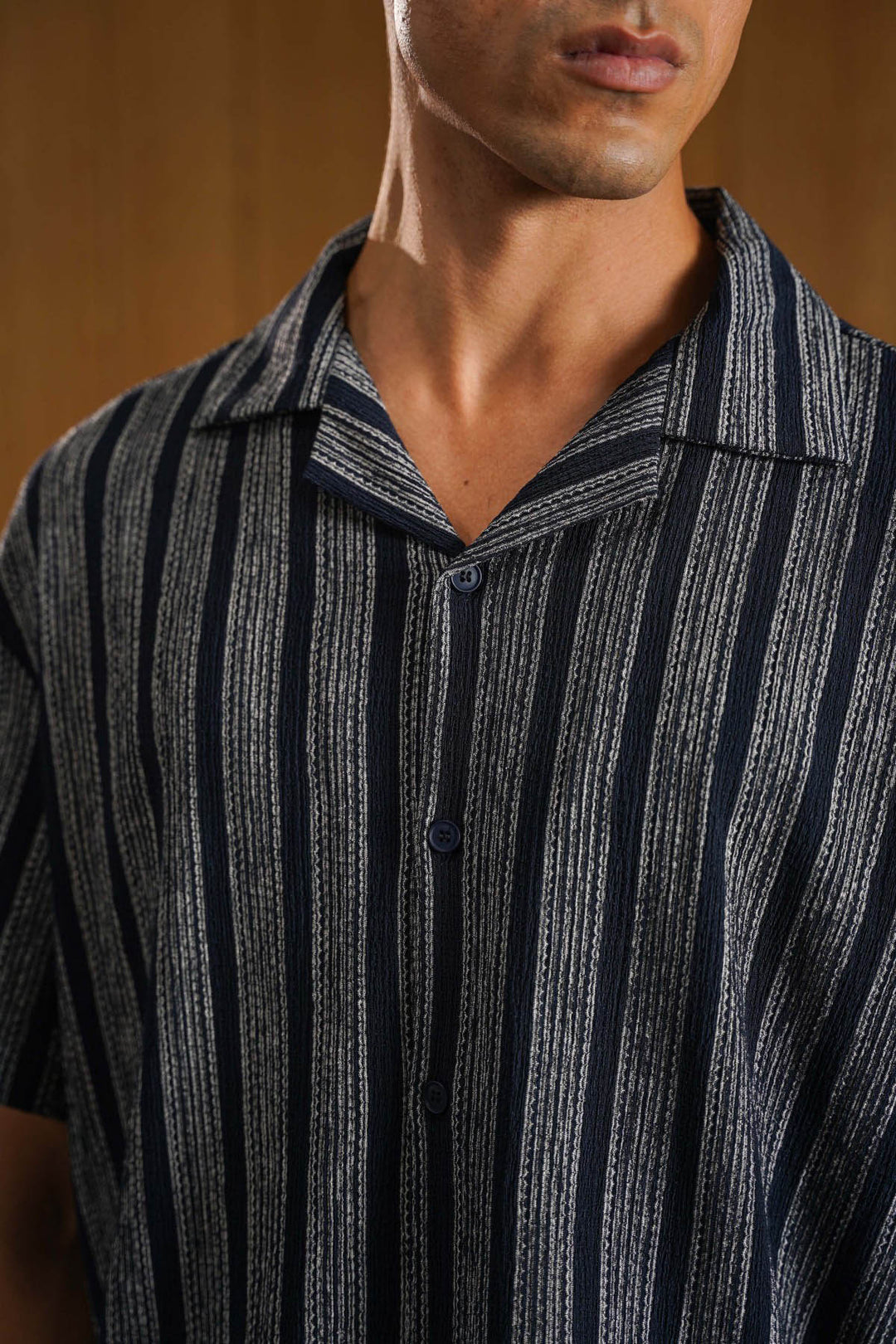 NAVY CRINKLE RESORT COTTON SHIRT