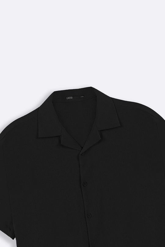 BLACK TEXTURED COTTON STRETCH SHIRT