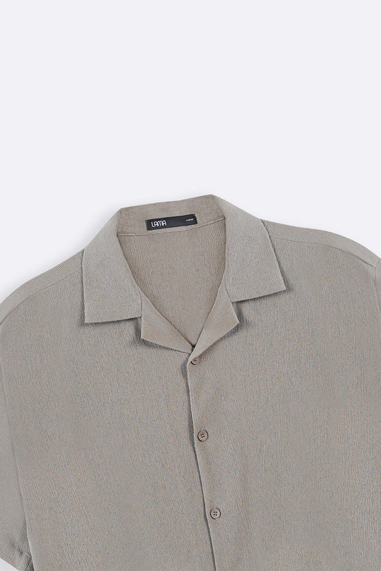 KHAKI TEXTURED COTTON STRETCH SHIRT