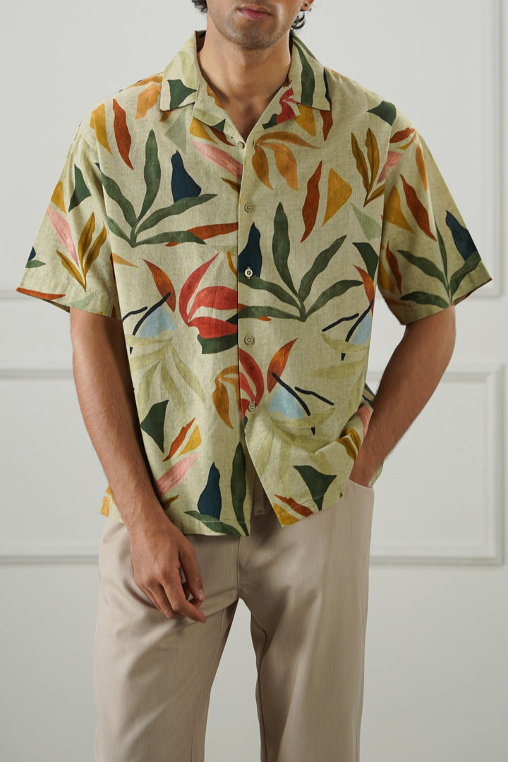 ECRU SLUB PRINTED SHIRT