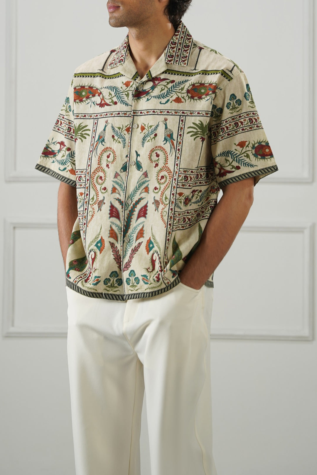 ECRU SLUB PRINTED SHIRT