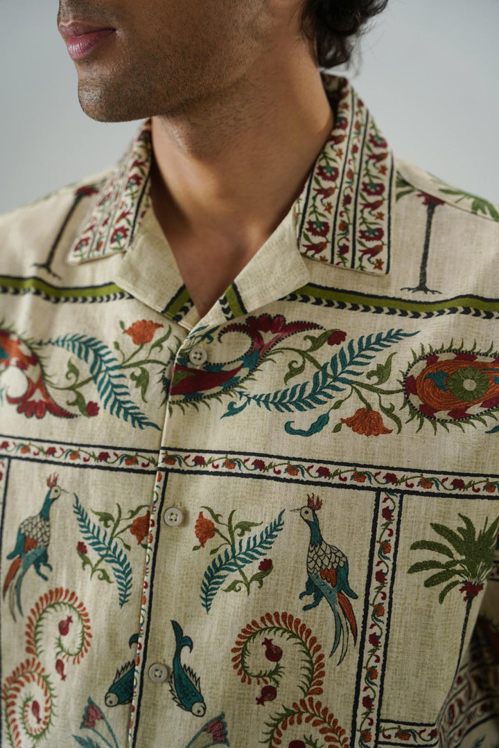 ECRU SLUB PRINTED SHIRT