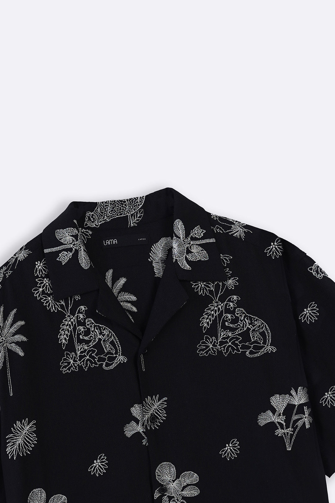 BLACK EMBROIDERED DOBBY SHIRT
