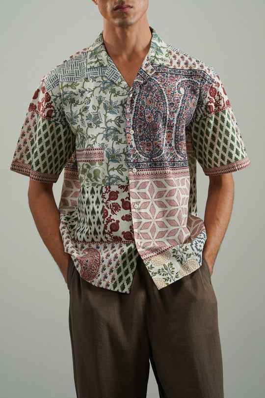 ECRU PRINTED SLUB SHIRT