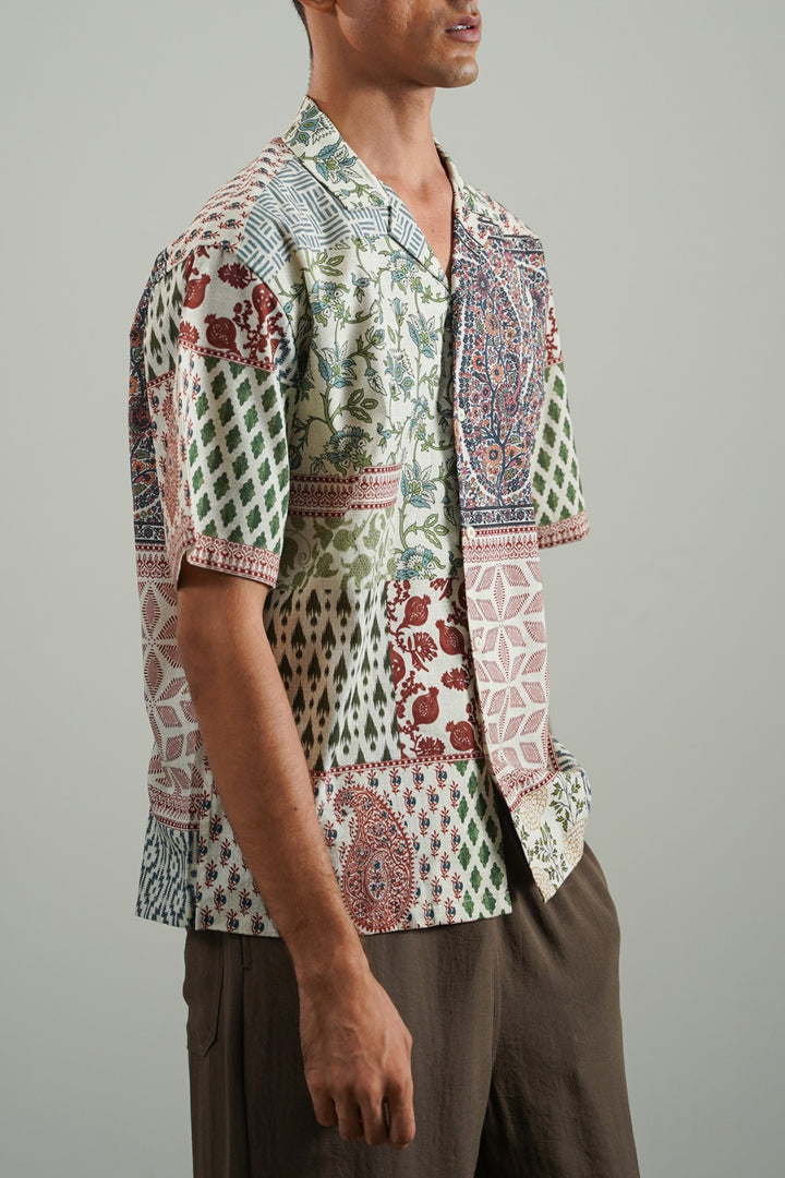ECRU PRINTED SLUB SHIRT