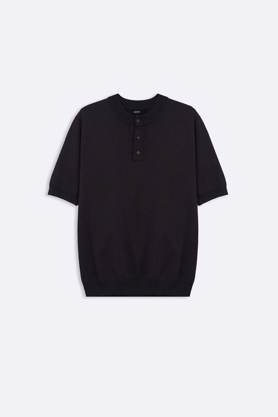 BLACK SOFT KNIT HENLEY SHIRT