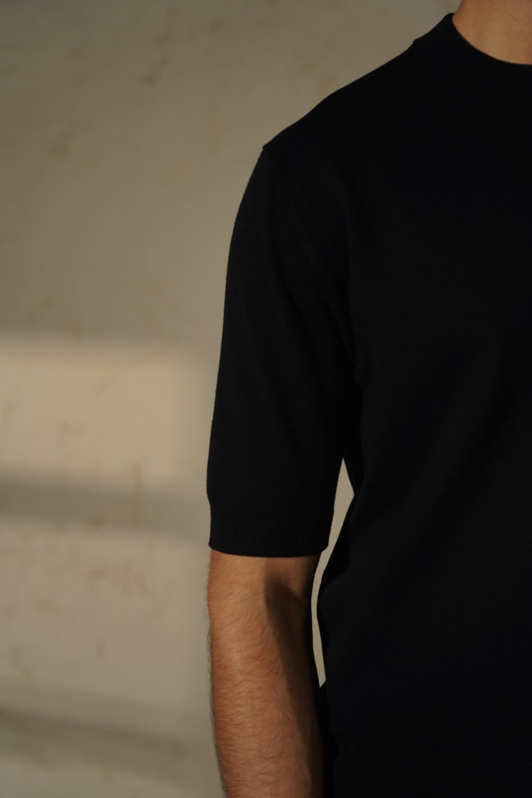 BLACK SOFT KNIT HENLEY SHIRT