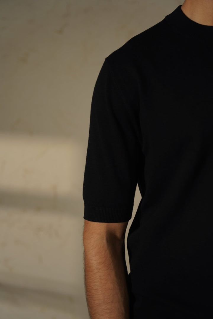 BLACK SOFT KNIT HENLEY SHIRT