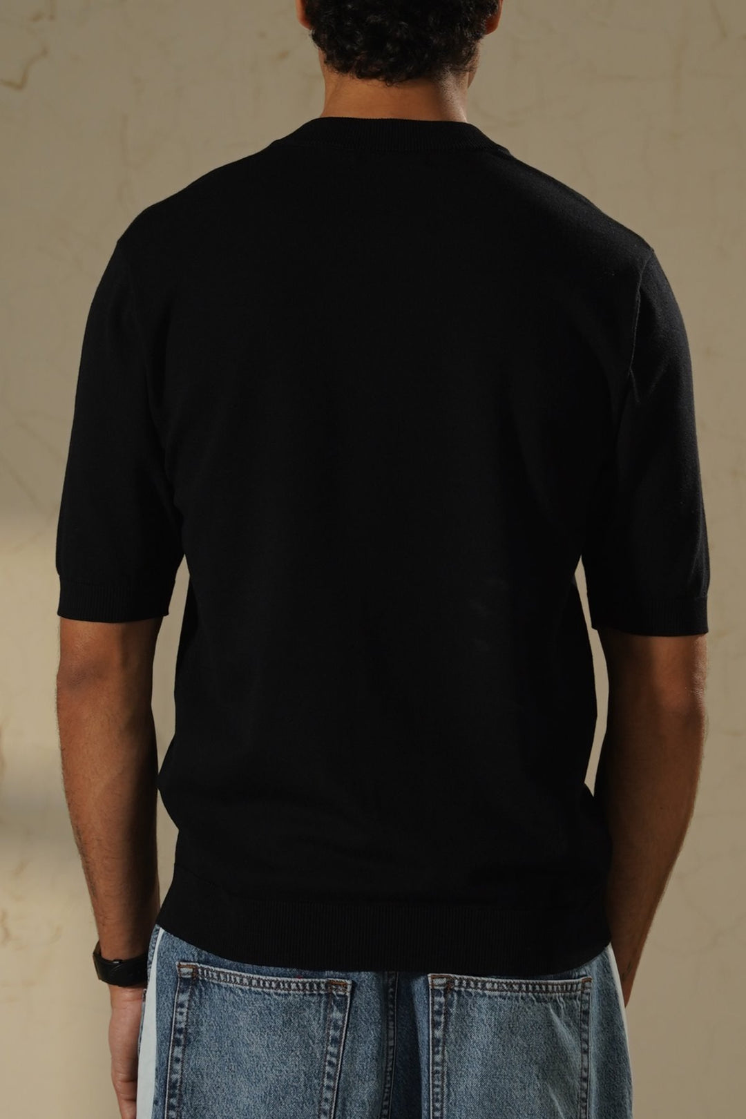 BLACK SOFT KNIT HENLEY SHIRT