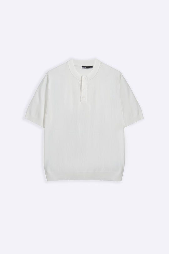 WHITE SOFT KNIT HENLEY SHIRT