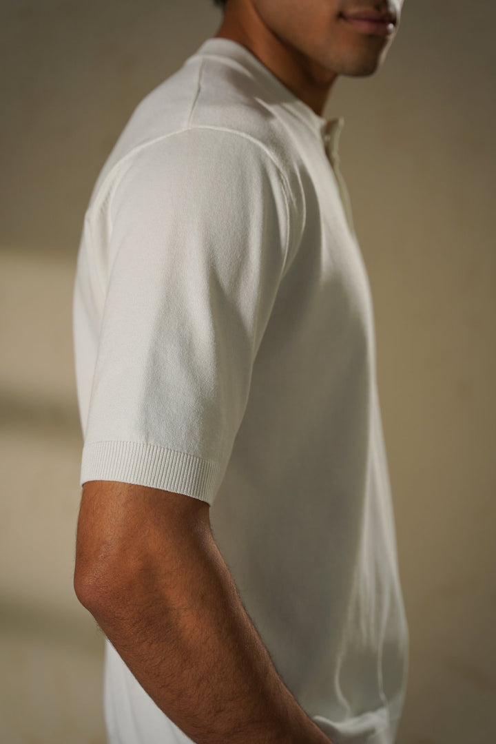 WHITE SOFT KNIT HENLEY SHIRT