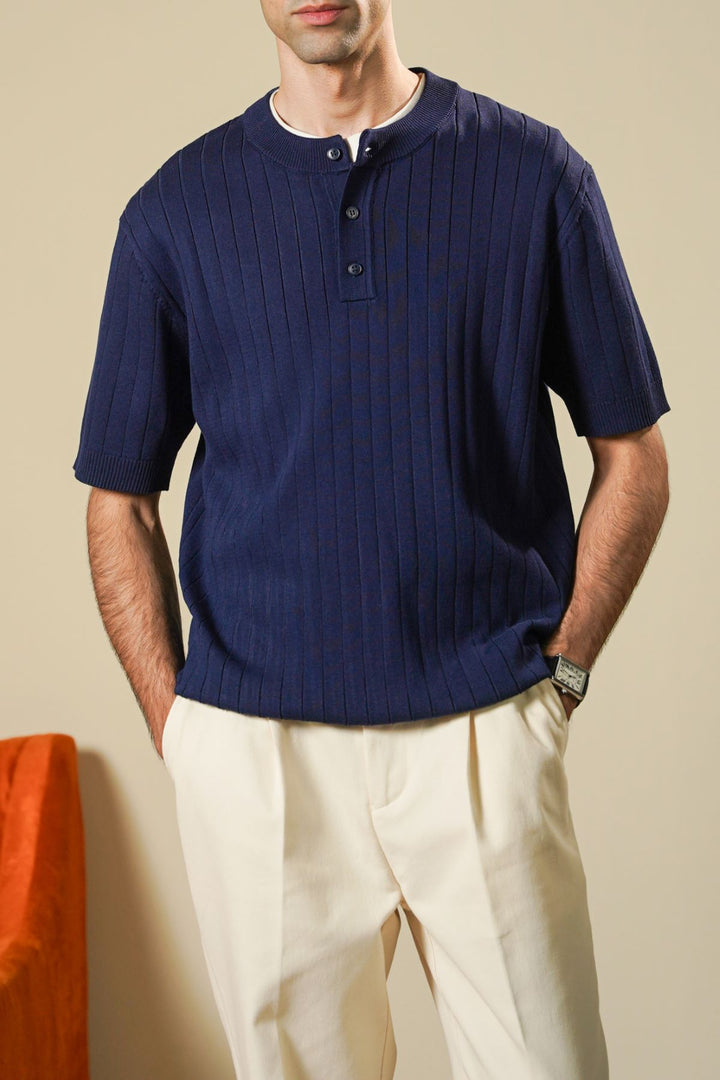 NAVY TEXTURED HENLEY