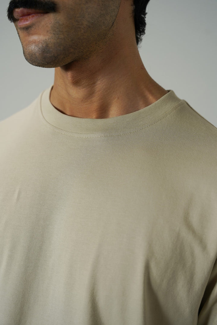 BEIGE ESSENTIAL CREW NECK TEE