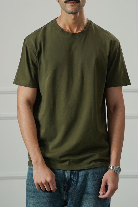 DARK OLIVE ESSENTIAL CREW NECK TEE