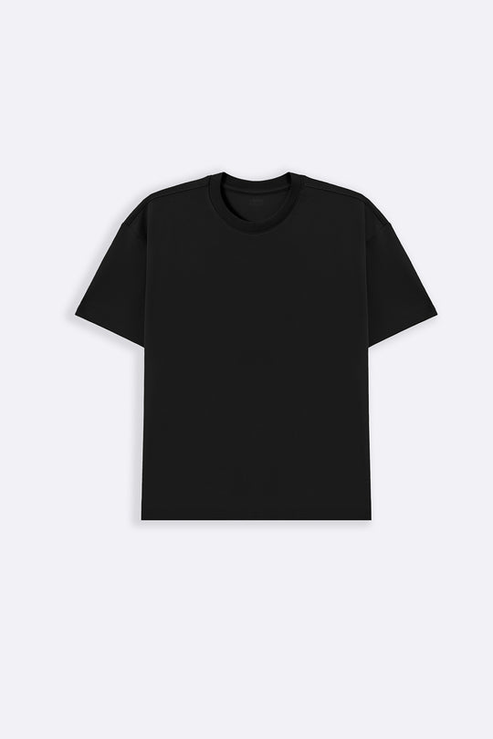 BLACK BASIC RIBBED TEE