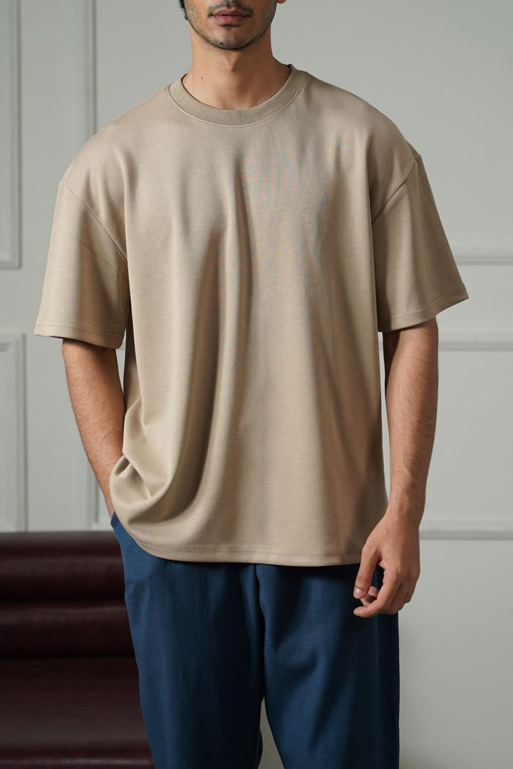 KHAKI BASIC RIBBED TEE
