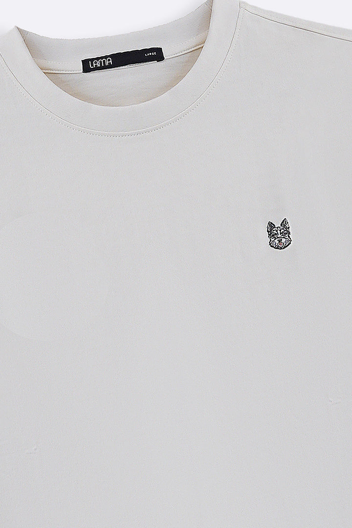WHITE EMBROIDERED LOGO TEE