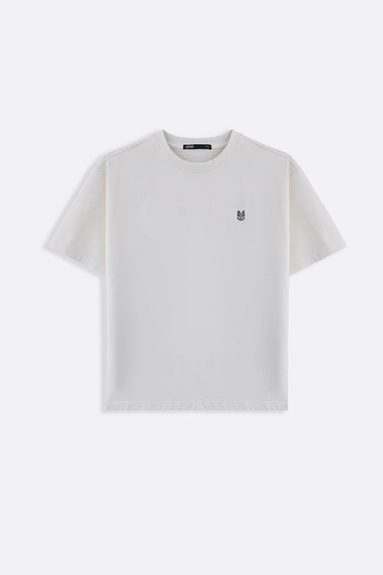WHITE EMBROIDERED LOGO TEE