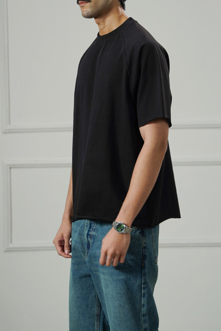 BLACK RAGLAN COTTON TEE