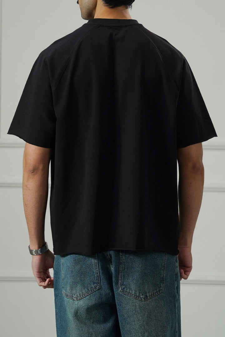 BLACK RAGLAN COTTON TEE