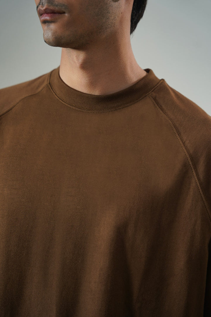 BROWN RAGLAN COTTON TEE