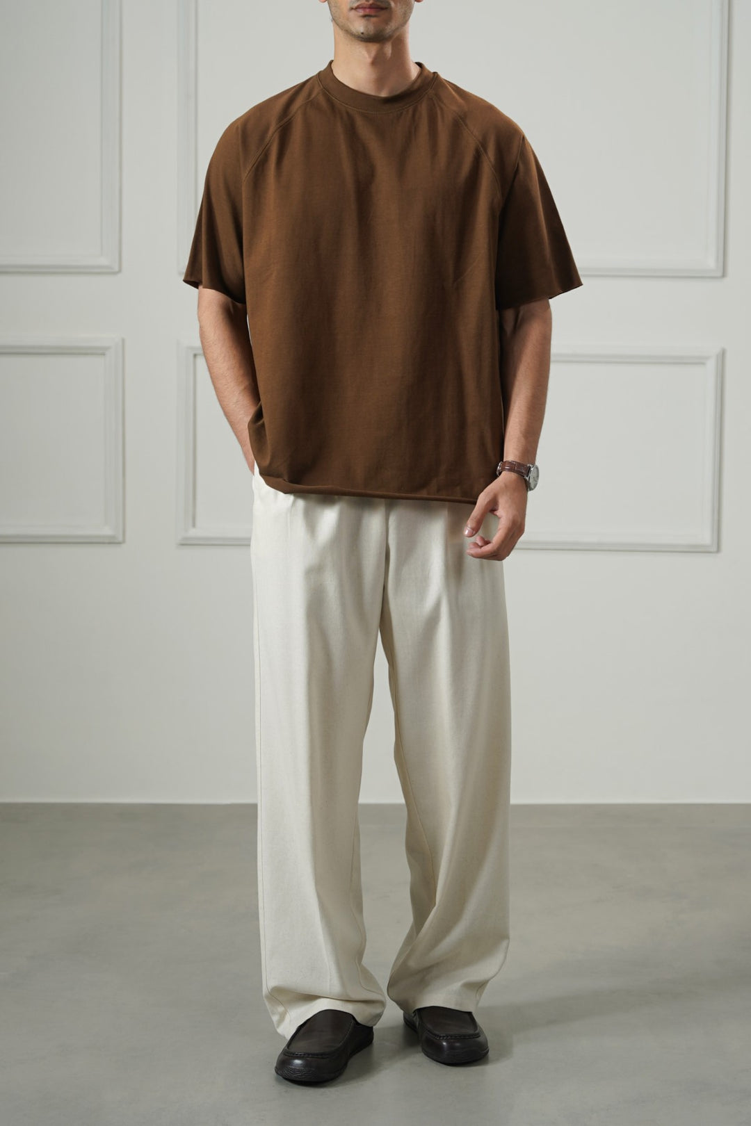 BROWN RAGLAN COTTON TEE