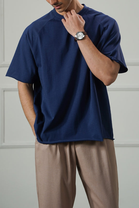 NAVY RAGLAN COTTON TEE