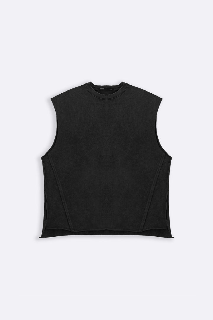 CHARCOAL WASHED EFFECT SLEEVELESS TEE