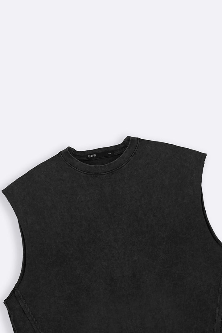 CHARCOAL WASHED EFFECT SLEEVELESS TEE