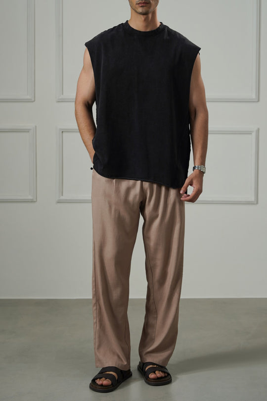 CHARCOAL WASHED EFFECT SLEEVELESS TEE