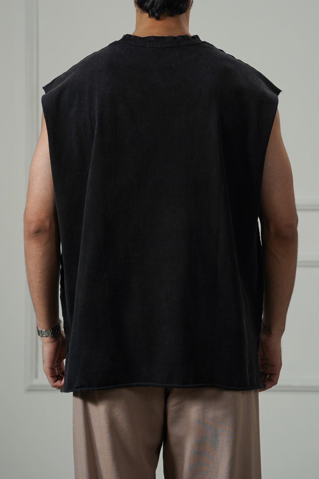 CHARCOAL WASHED EFFECT SLEEVELESS TEE