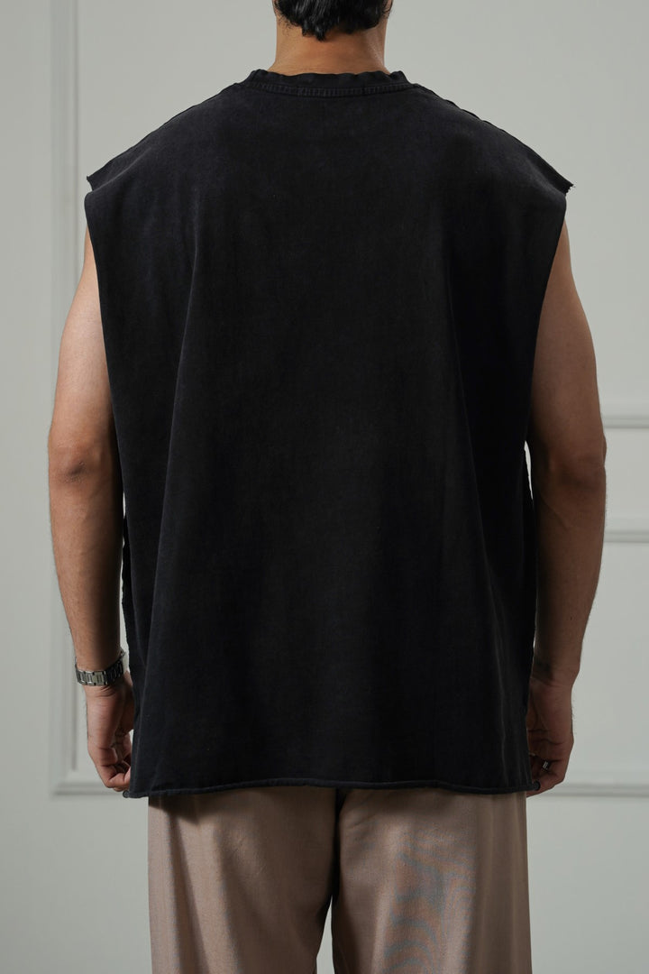CHARCOAL WASHED EFFECT SLEEVELESS TEE