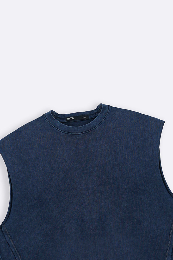 NAVY WASHED EFFECT SLEEVELESS TEE