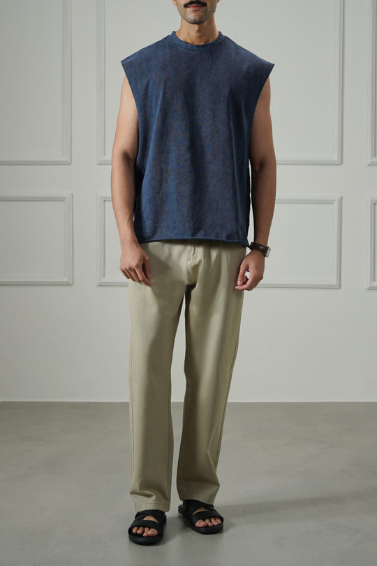 NAVY WASHED EFFECT SLEEVELESS TEE