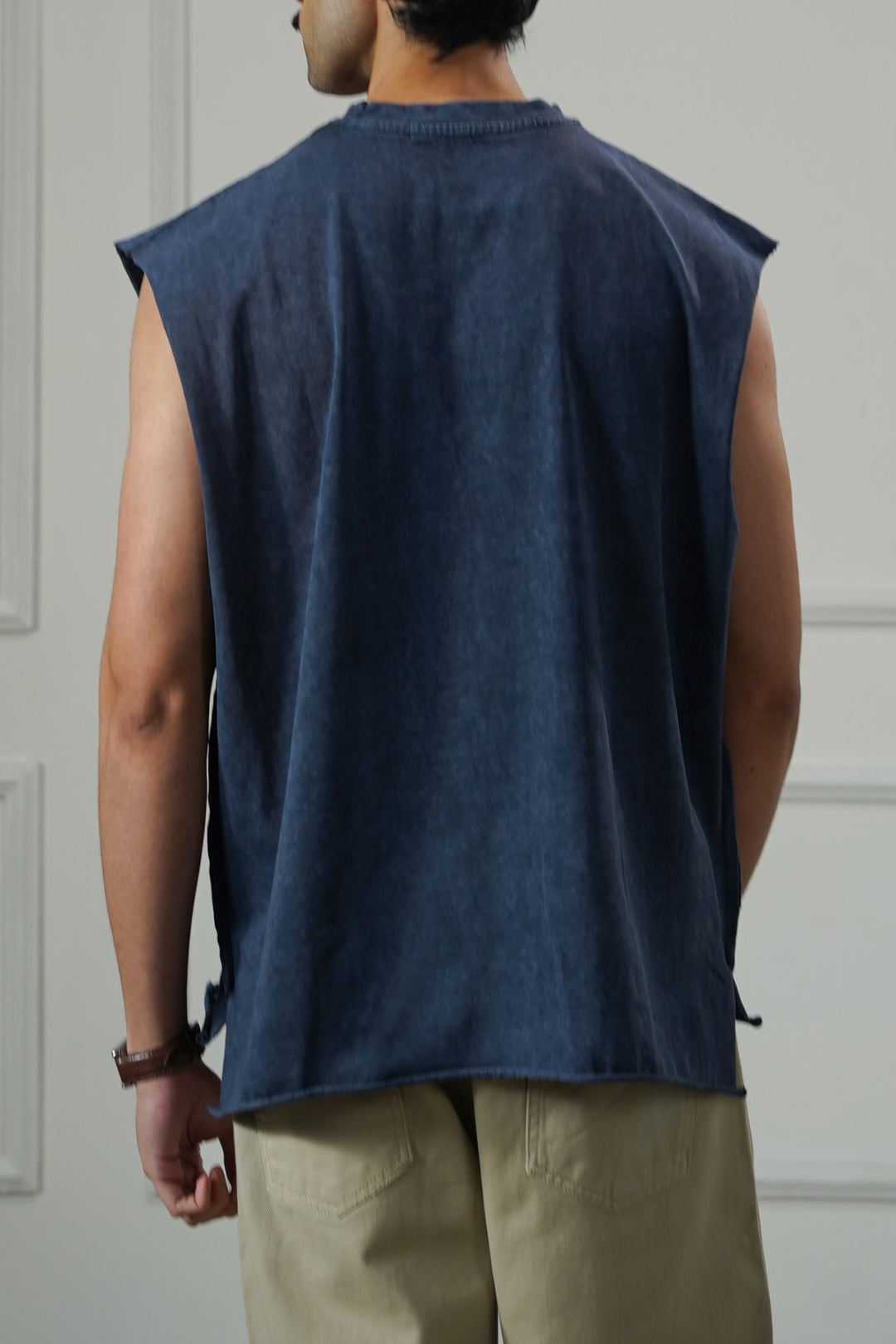 NAVY WASHED EFFECT SLEEVELESS TEE