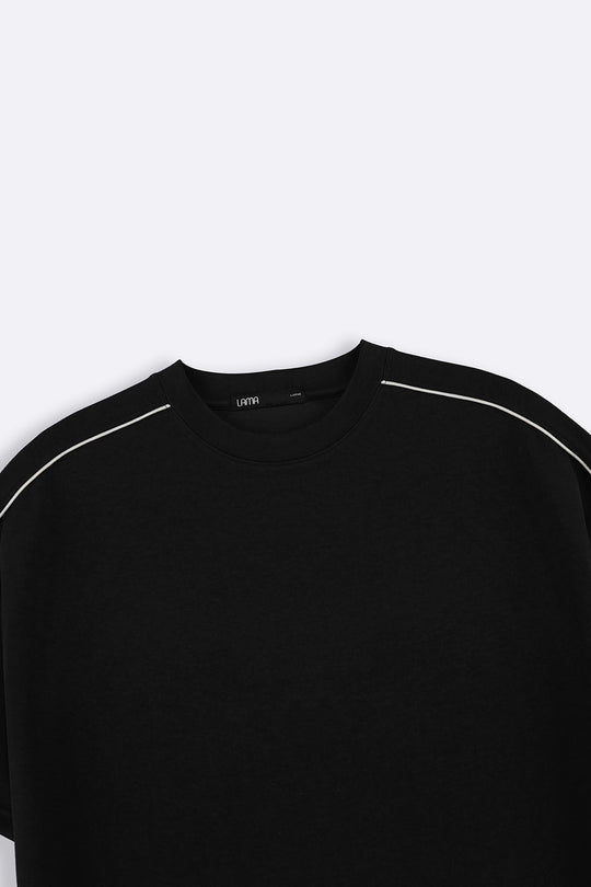 BLACK STRIPED SHOULDER TEE
