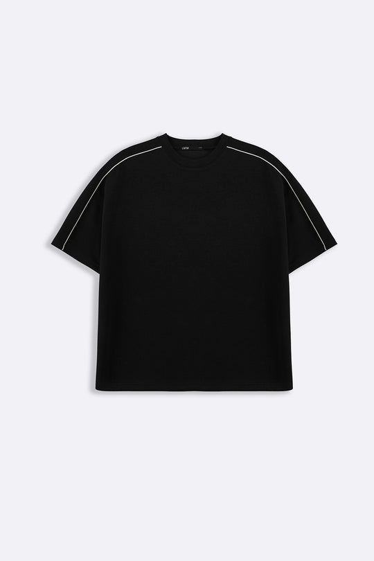 BLACK STRIPED SHOULDER TEE