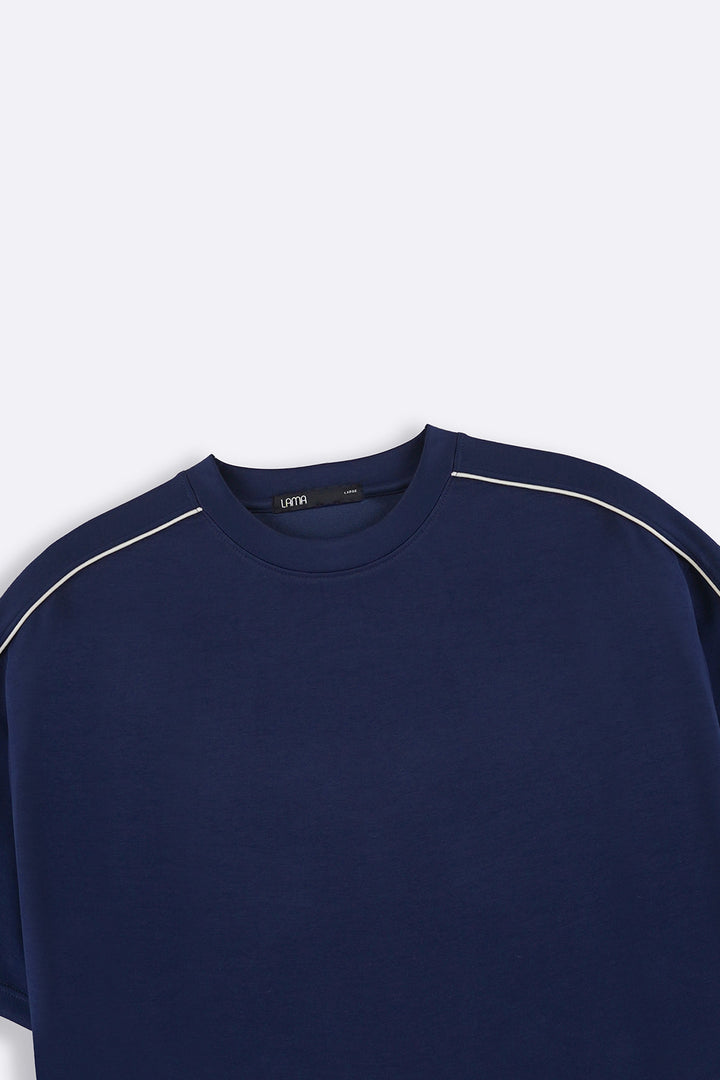 NAVY STRIPED SHOULDER TEE
