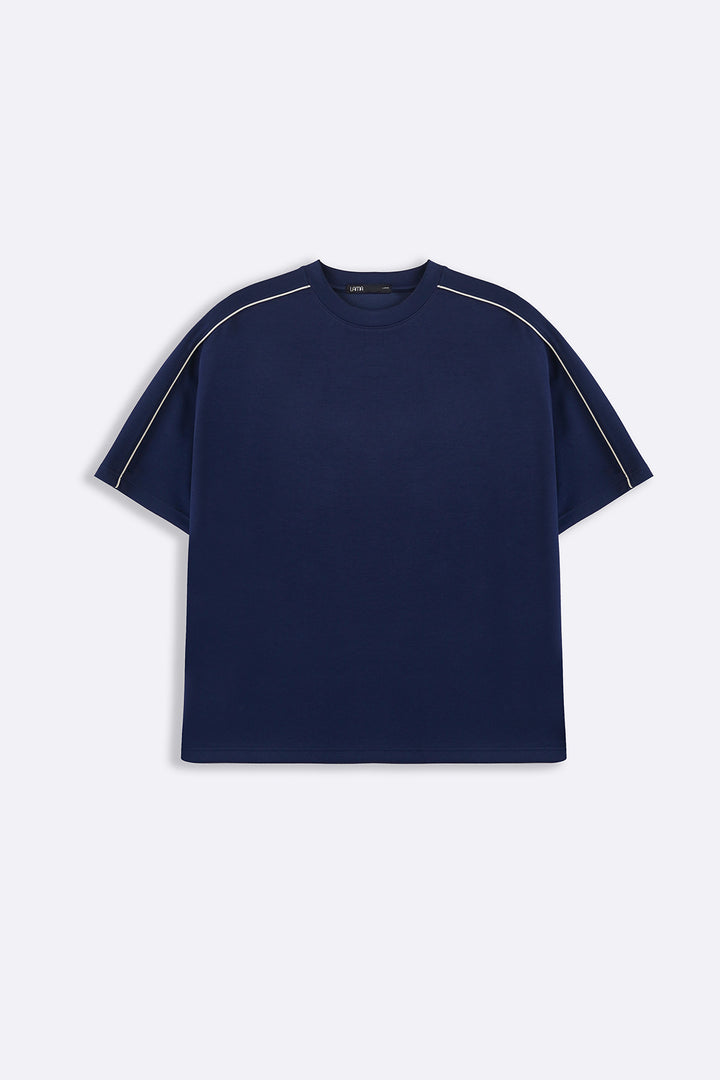 NAVY STRIPED SHOULDER TEE