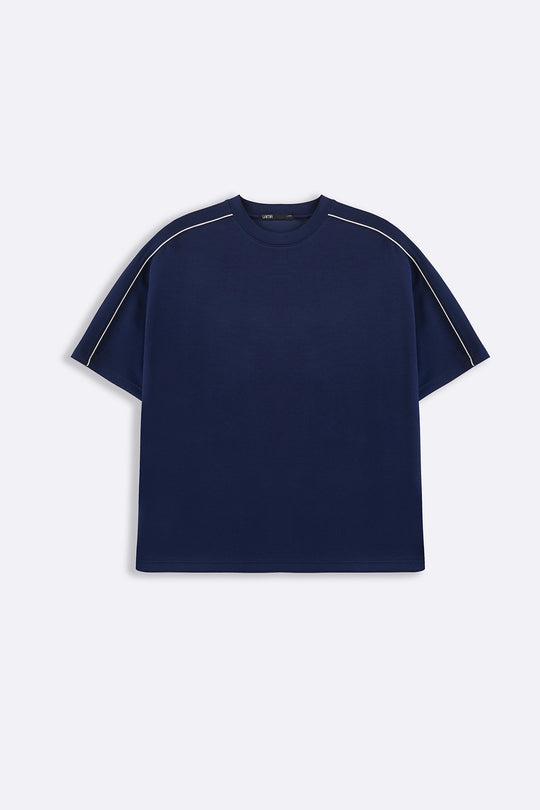 NAVY STRIPED SHOULDER TEE