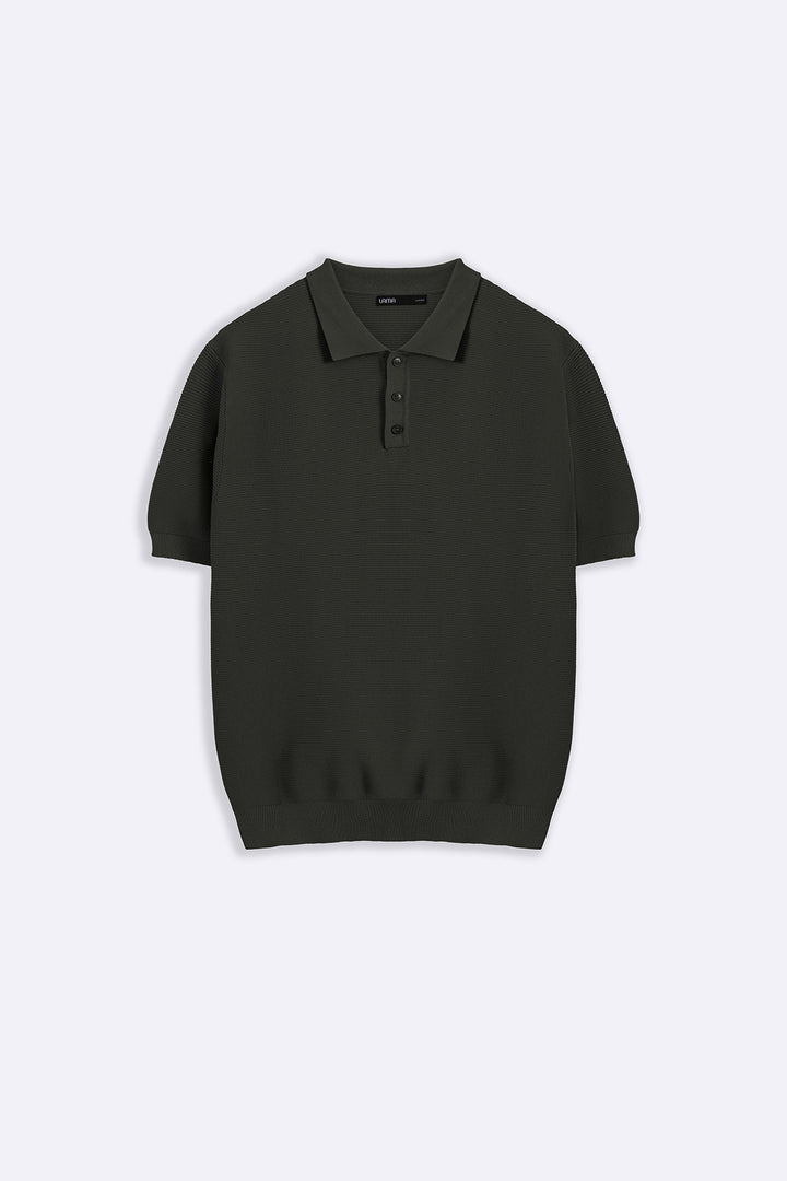 DARK GREEN TEXTURED POLO